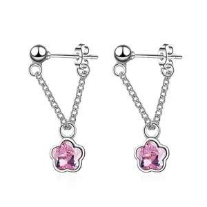 Flower Dangle Earrings With 925 Sterling Silver Earring Post And Colorful Crystal Korean Sweet Jewelry For Women