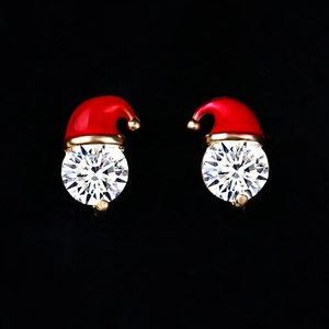 Sparkling Christmas snowman hat earrings with red enamel and zircon stones for women