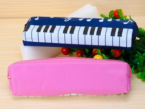 Blue piano key pattern and pink minimalist canvas pencil cases for students