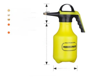 Detailed size specifications of a 2L yellow handheld pressure garden sprayer bottle