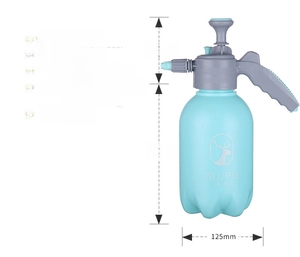 Detailed view of 2000ML blue pressure sprayer with precise dimensions and weight