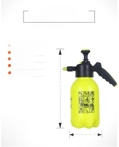 Detailed view of 2L pressure sprayer dimensions with height and diameter indicators