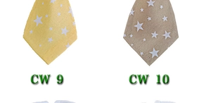 Detail of striped pet neckties with star pattern in ginger yellow and khaki shades