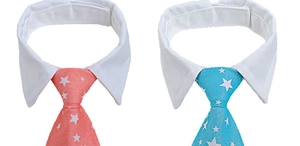 Adjustable pet neckties with star patterns and white shirt collars in pink and blue