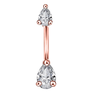 Close-up of rose gold belly ring featuring sparkling pear-cut cubic zirconia gemstones