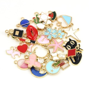 Colorful mixed alloy enamel pendants for DIY bracelets featuring heart and star shapes