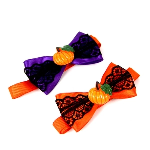 Halloween Kürbis Haustier Fliege in Lila und Orange mit Spitze für Hunde