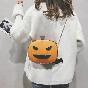 Cute Halloween pumpkin crossbody bag with gold chain and bat pendant for women