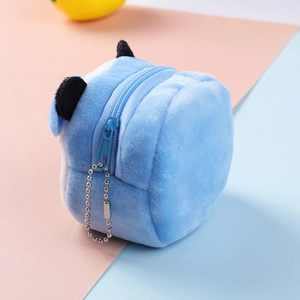 Cute blue plush animal coin purse with small ears and metal chain for kids