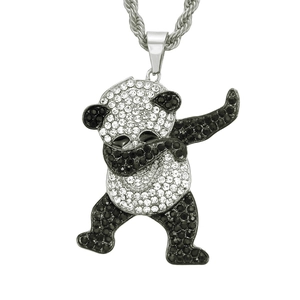 Hiphop iced out dabbing panda pendant with sparkling crystals on twisted rope chain