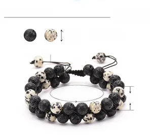 Detailed size chart for the double-layer lava rock and jasper beaded bracelet
