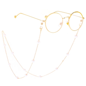 Fashion gold round frame glasses with elegant 8mm large pearl decorative eyewear chain