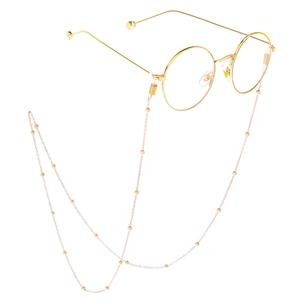 Classic golden round frame glasses with matching beaded metal eyeglass chain strap