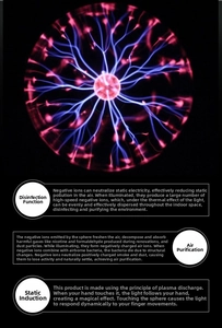 Macro detail of 3-inch plasma ball lamp showing purple lightning arcs and static touch interaction