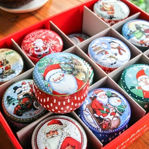 12-piece Christmas tin gift box set featuring festive patterns for candy and tea storage