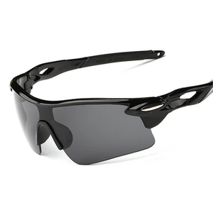 Matte black semi-rimless athletic sunglasses with dark grey lenses for outdoor cycling