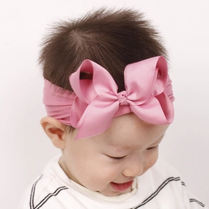 Elastisches Nylon Baby Stirnband mit großer rosa Schleife für Säuglinge und Kleinkinder