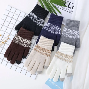 Gants Tricotés Chauds d'Hiver pour Écran Tactile Homme Femme Motif Nordique Doublés Polaire Thermique pour Temps Froid Extérieur