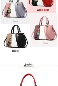 Collage of large PU leather bags in gray, burgundy, black, and pink with crocodile texture