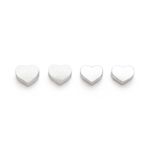 Set of four S925 sterling silver heart-shaped spacer beads with brushed matte finish