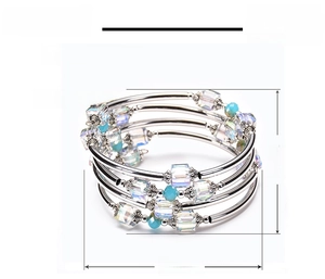 Detail view of multi-layer wrap bracelet with square crystal and dimensional specs