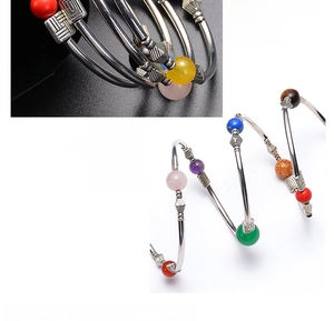 Detailed close-up of bohemian multi-layer wrap bracelet with colorful natural stone beads
