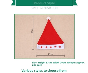 Detail showing dimensions of red and white LED plush Christmas hat with five-pointed stars