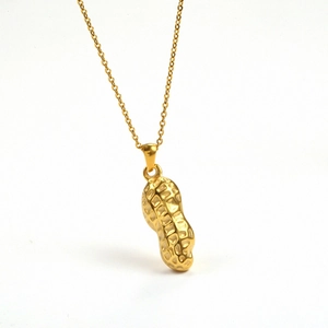 Creative 18K gold plated stainless steel peanut pendant necklace with slim chain