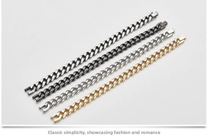 Classic Cuban link bracelets in gold, silver, black, and gunmetal grey finishes