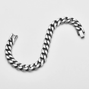 Classic silver titanium steel Cuban link bracelet for men with polished finish