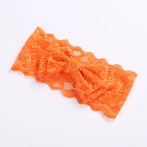 Elegant orange double-layered lace bow headband for baby girls on a white background