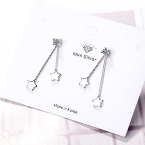 Elegant S925 silver star drop earrings with long tassel and sparkling cubic zirconia stones