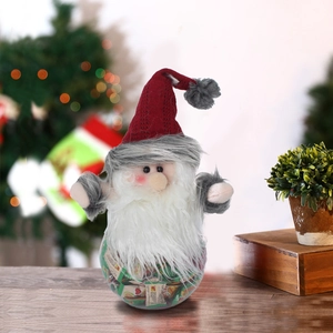 Christmas Santa Claus candy jar with transparent container and red knitted hat decoration