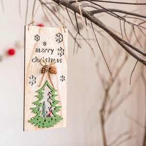 Rustic wooden Merry Christmas door sign with pine cones and hollowed tree cutout