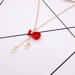 Rose gold titanium steel necklace featuring a red gourd pendant and coin charm detail