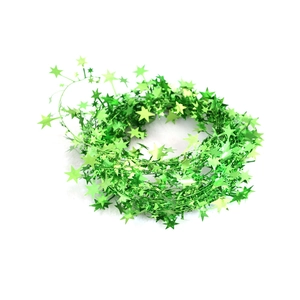 Flexible 7.5m green wire garland with shiny metallic pentagram stars for Xmas decor