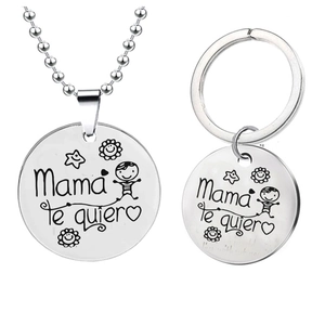 Collier Pendentif En Acier Inoxydable Et Porte-Clés Mama Te Quiero Espagnol Gravé Bijoux Ronds Cadeau Fête Des Mères