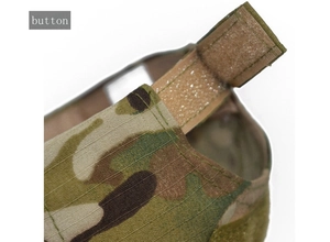 Détail de casquette tactique camouflage avec fermeture velcro et coutures résistantes