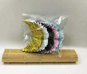 Detail view of colorful faux leather angel wings crafts for DIY garment and hair accessories