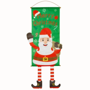 Hanging Christmas banner featuring Santa Claus design with Merry Christmas text on white background