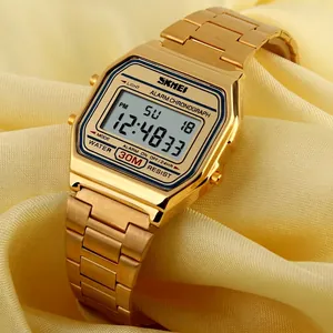 Orologio sportivo digitale SKMEI dorato con cinturino in acciaio e display LED