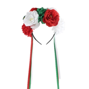 Christmas Flower Headband With Satin Ribbons Red White Green Faux Camellia Hair Band For Carnival Party Costume Accessories Women