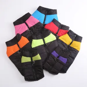 Waterproof winter dog vest with back zipper and D-ring harness in seven bright colors