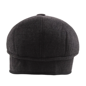 Classic dark grey herringbone newsboy cap for elderly men with warm wool texture