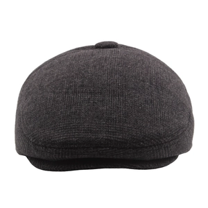 Dark grey plaid newsboy cap for elderly men with warm wool blend fabric and vintage style