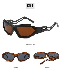 Lunettes de soleil sport futuristes Y2K avec branches géométriques en plusieurs vues
