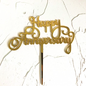 Acrylic Happy Anniversary cake topper gold detail shot dessert table party decor