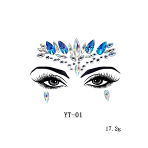 Detailed blue acrylic face gems and crystals stickers for artistic party makeup