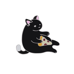 Creative pizza black cat enamel pin badge, cute cartoon food accessory for hats