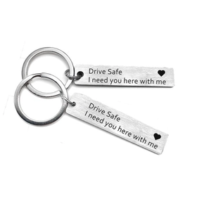 Set of two silver stainless steel Drive Safe I Need You keychain gifts for drivers